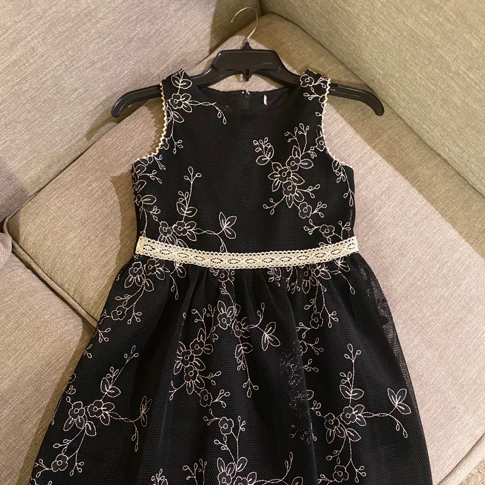 Girl Black and Gold Embroidered Party Dress